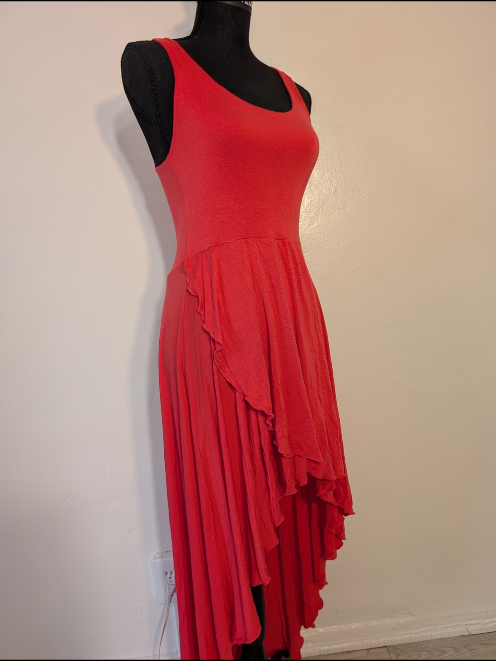 Sleeveless Red High-Low Ruffle Dress
